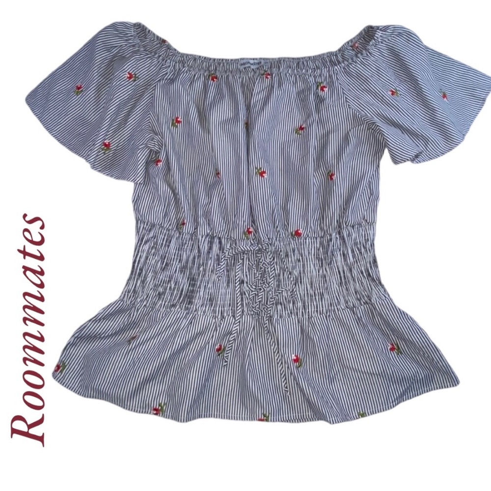 Roommates Striped Floral Lace Up Top Blouse - Woman’s Size 2X - Picture 4 of 8